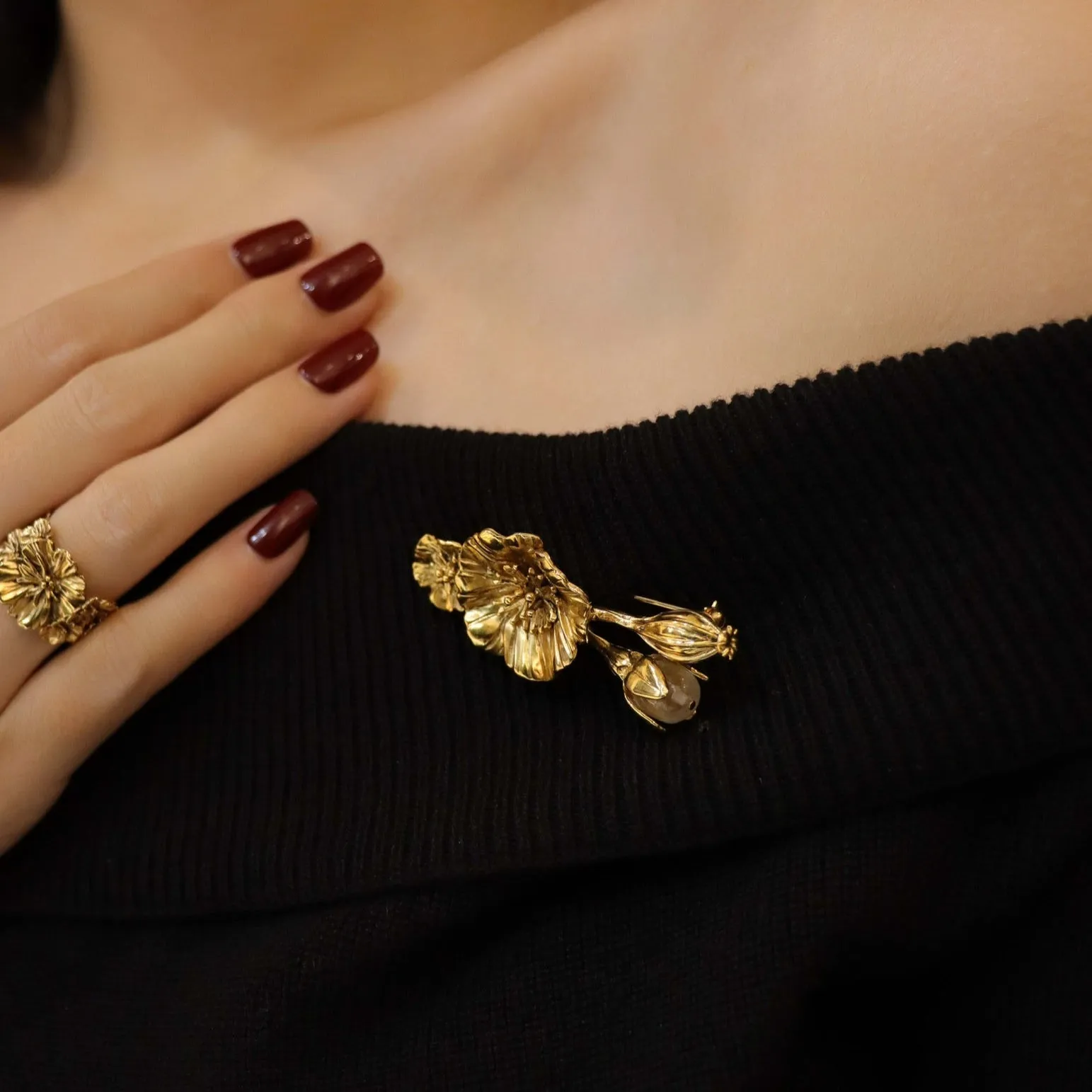 Fleur de Pavot Poppy Flower Bouquet Brooch