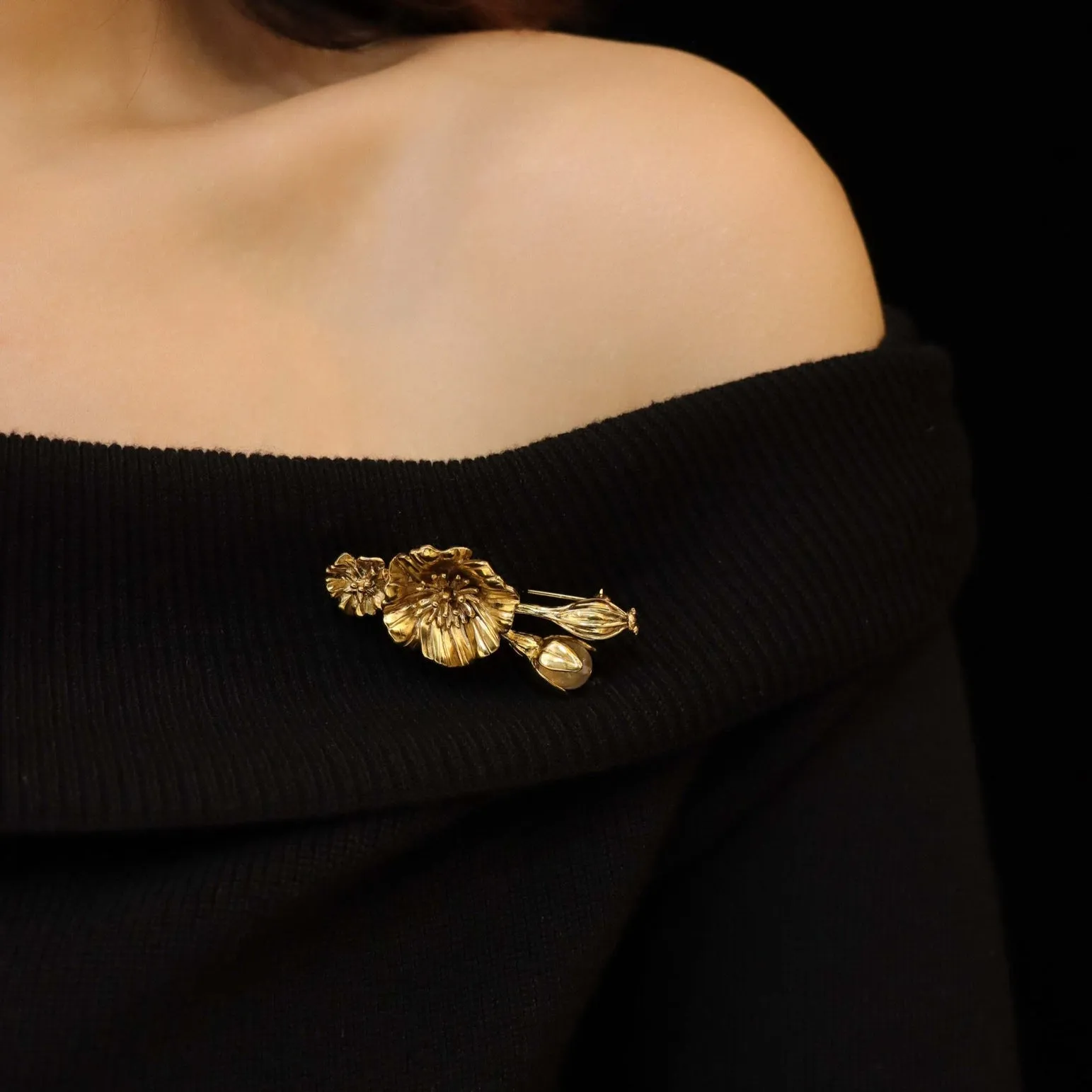 Fleur de Pavot Poppy Flower Bouquet Brooch