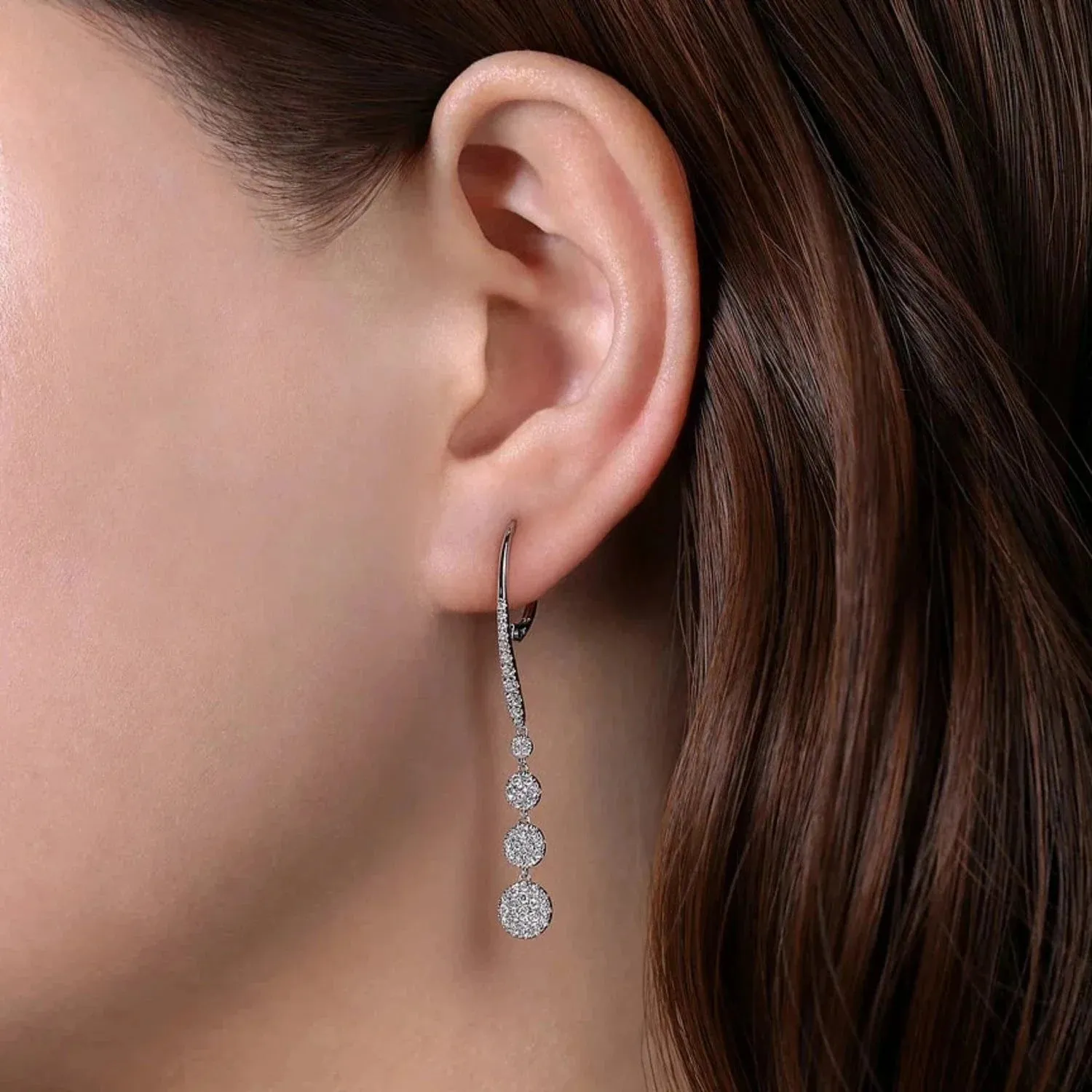 Gabriel & Co. Graduating Circle Pave Diamond Drop Earrings