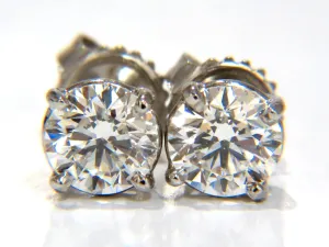 GIA 1.80CT NATURAL ROUND BRILLIANT DIAMOND STUD EARRINGS PLATINUM IDEAL