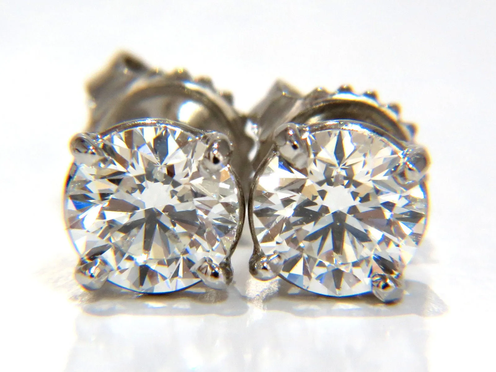 GIA 1.80CT NATURAL ROUND BRILLIANT DIAMOND STUD EARRINGS PLATINUM IDEAL