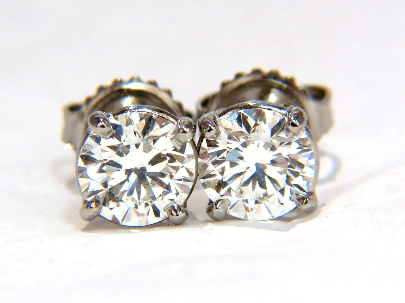 GIA 1.80CT NATURAL ROUND BRILLIANT DIAMOND STUD EARRINGS PLATINUM IDEAL