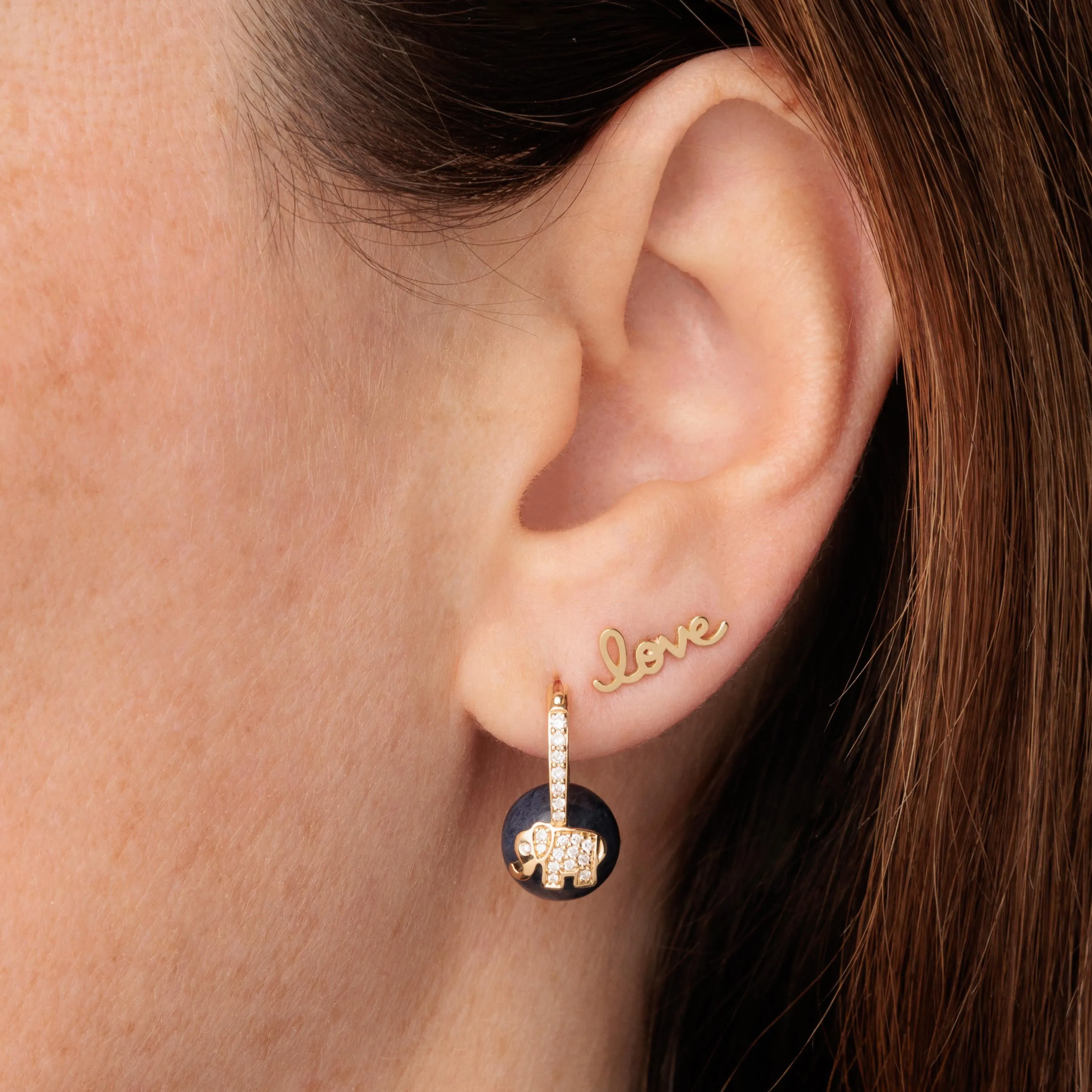 Gold & Diamond Elephant Sapphire Earrings