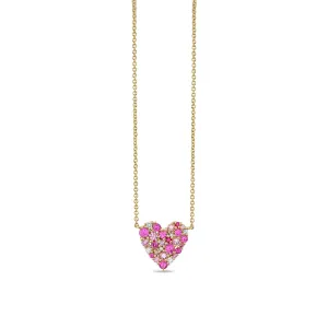 Gold & Diamond Pink Sapphire Small Cocktail Heart Necklace