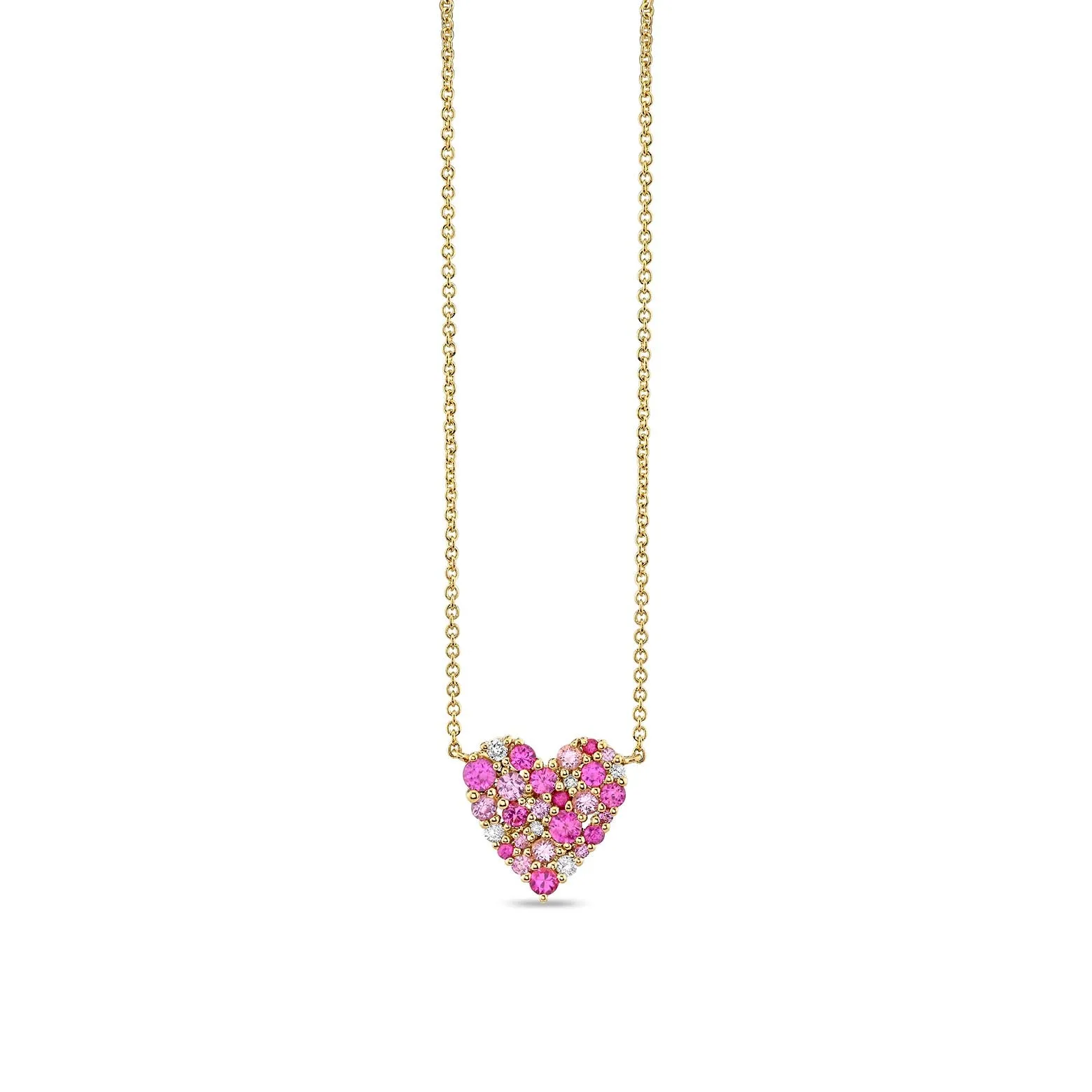 Gold & Diamond Pink Sapphire Small Cocktail Heart Necklace