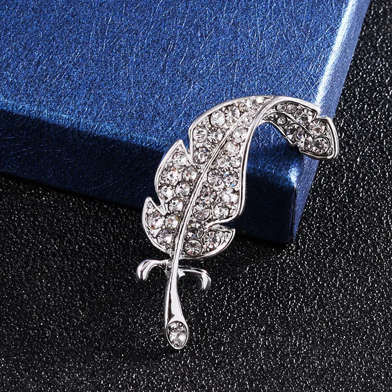Gold and Silver Feather Diamond-Inlaid Brooch 4 Pack