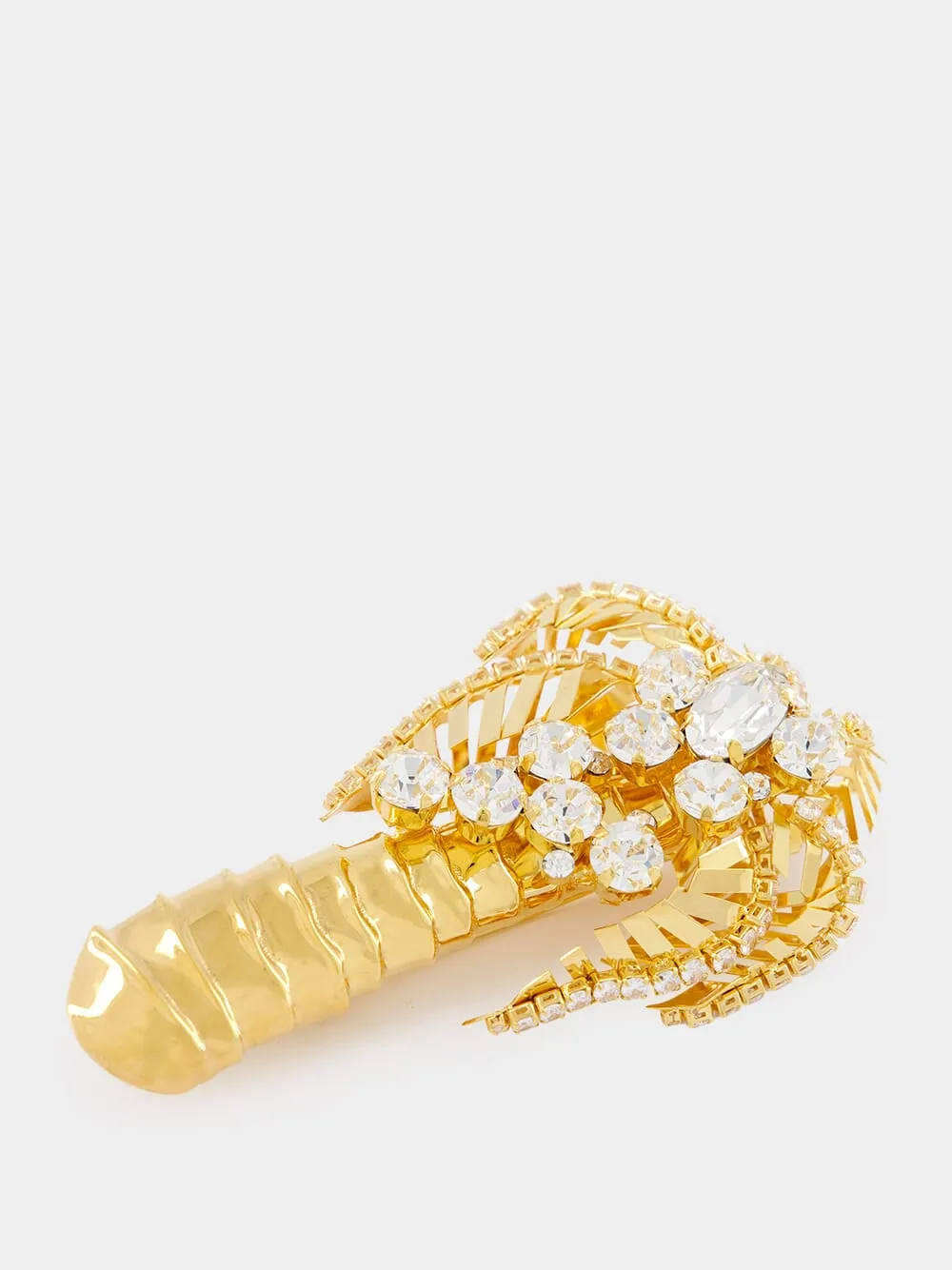 Gold Brass and Crystal Palm Tree Brooch