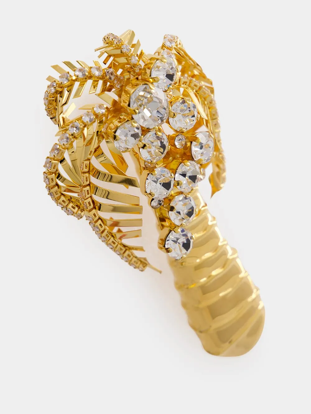 Gold Brass and Crystal Palm Tree Brooch