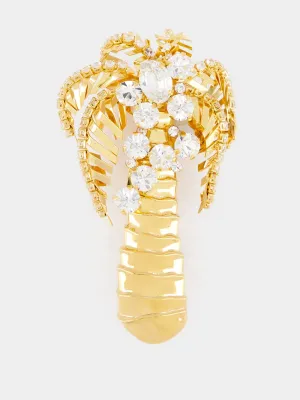 Gold Brass and Crystal Palm Tree Brooch