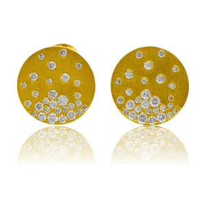 Gold Diamond Disc Stud Earrings