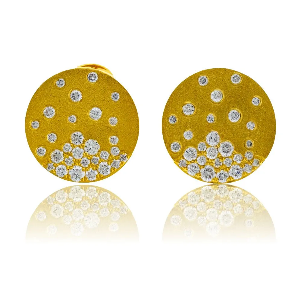 Gold Diamond Disc Stud Earrings