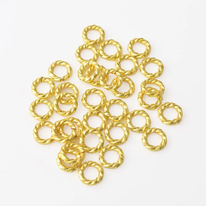 Gold Plated Twisted Wire Open Jump Rings - 8mm