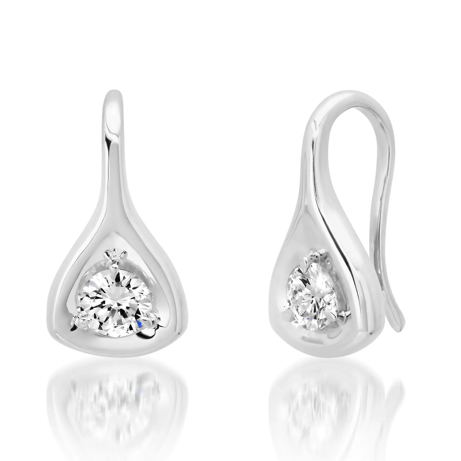 Gold Trillion Drop Earrings with Round Diamonds