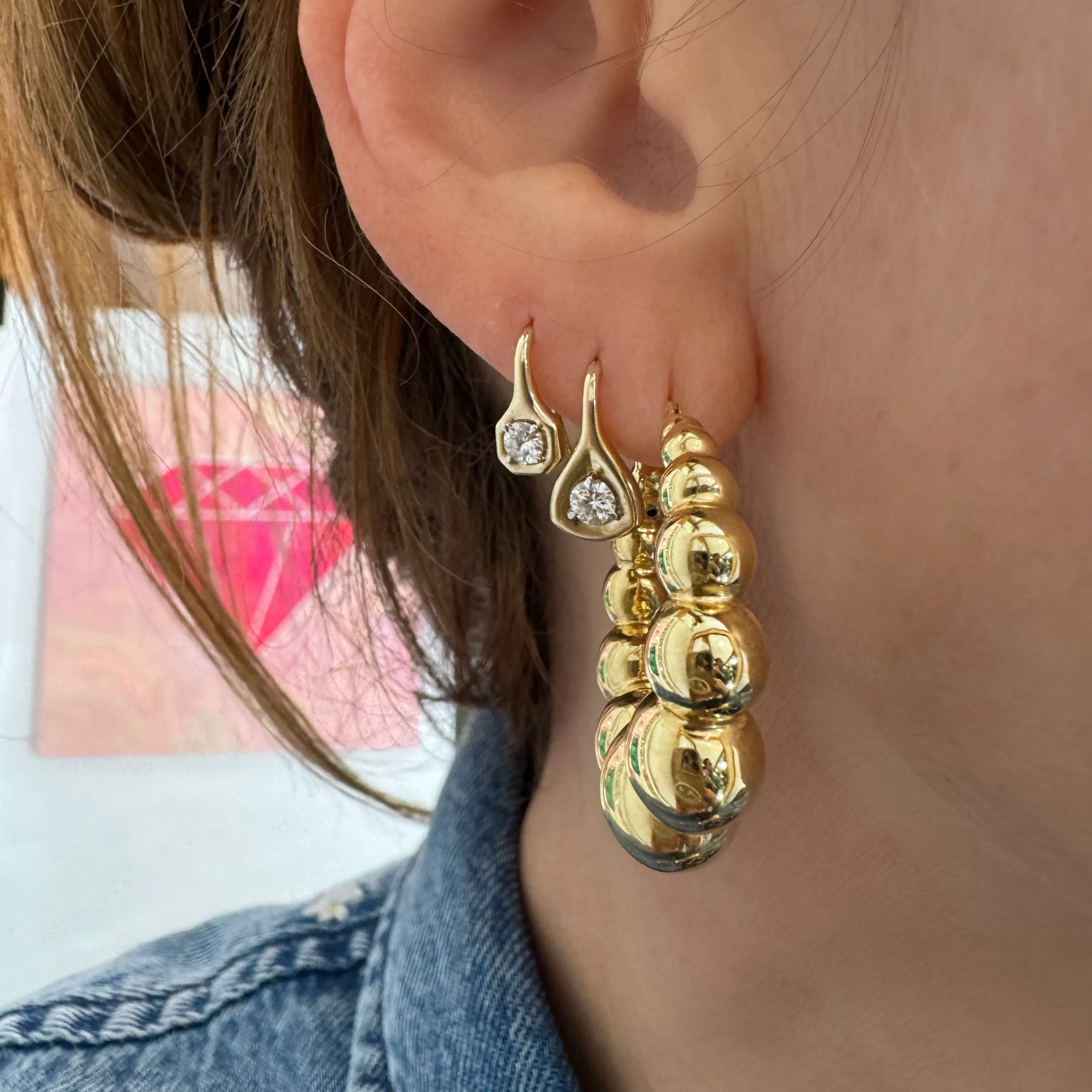 Gold Trillion Drop Earrings with Round Diamonds