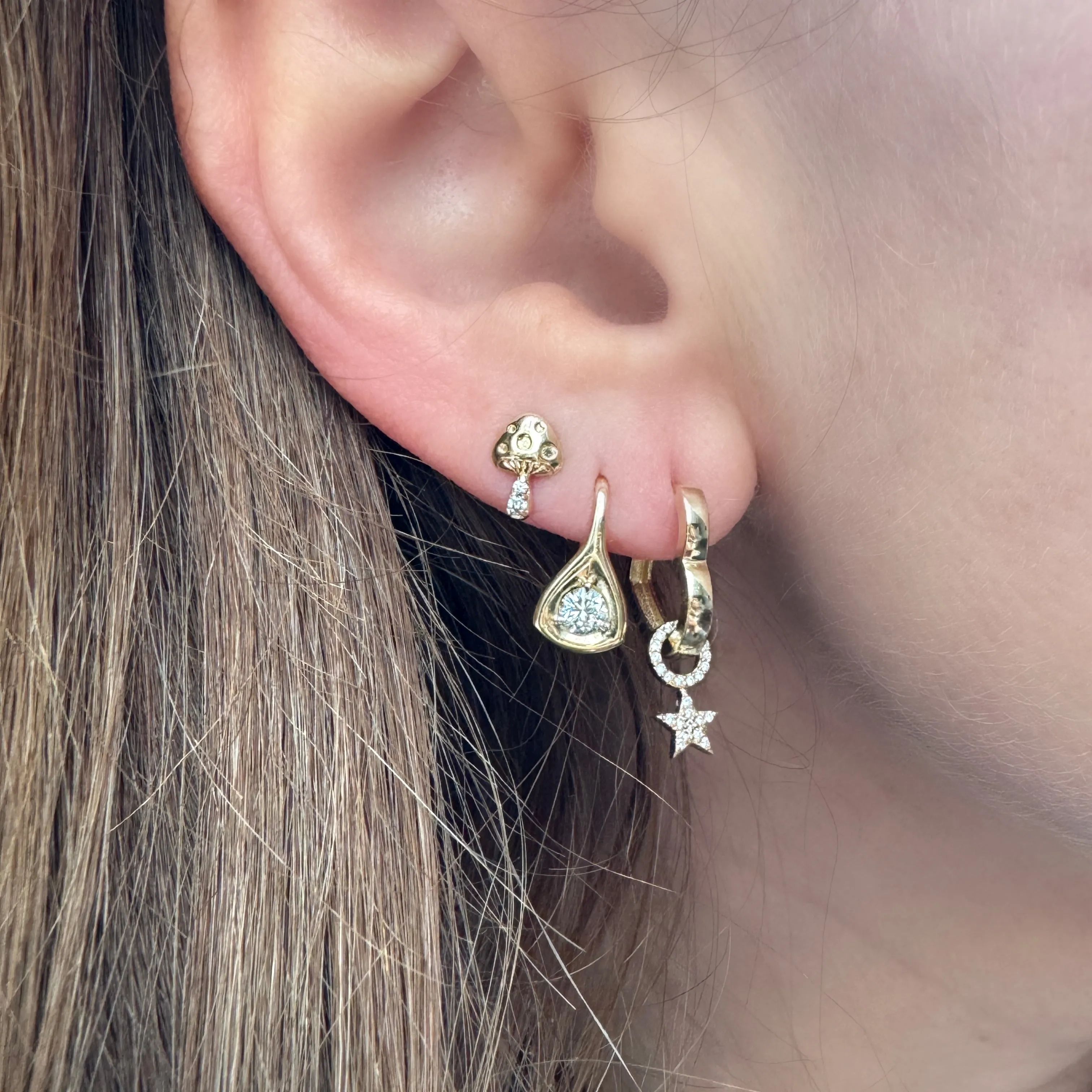 Gold Trillion Drop Earrings with Round Diamonds