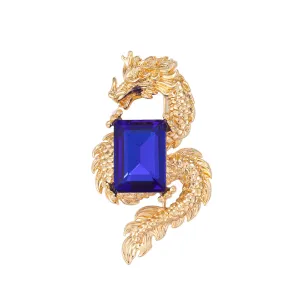 Golden Chinese Dragon Inlaid with Blue Crystal Brooch 3pcs