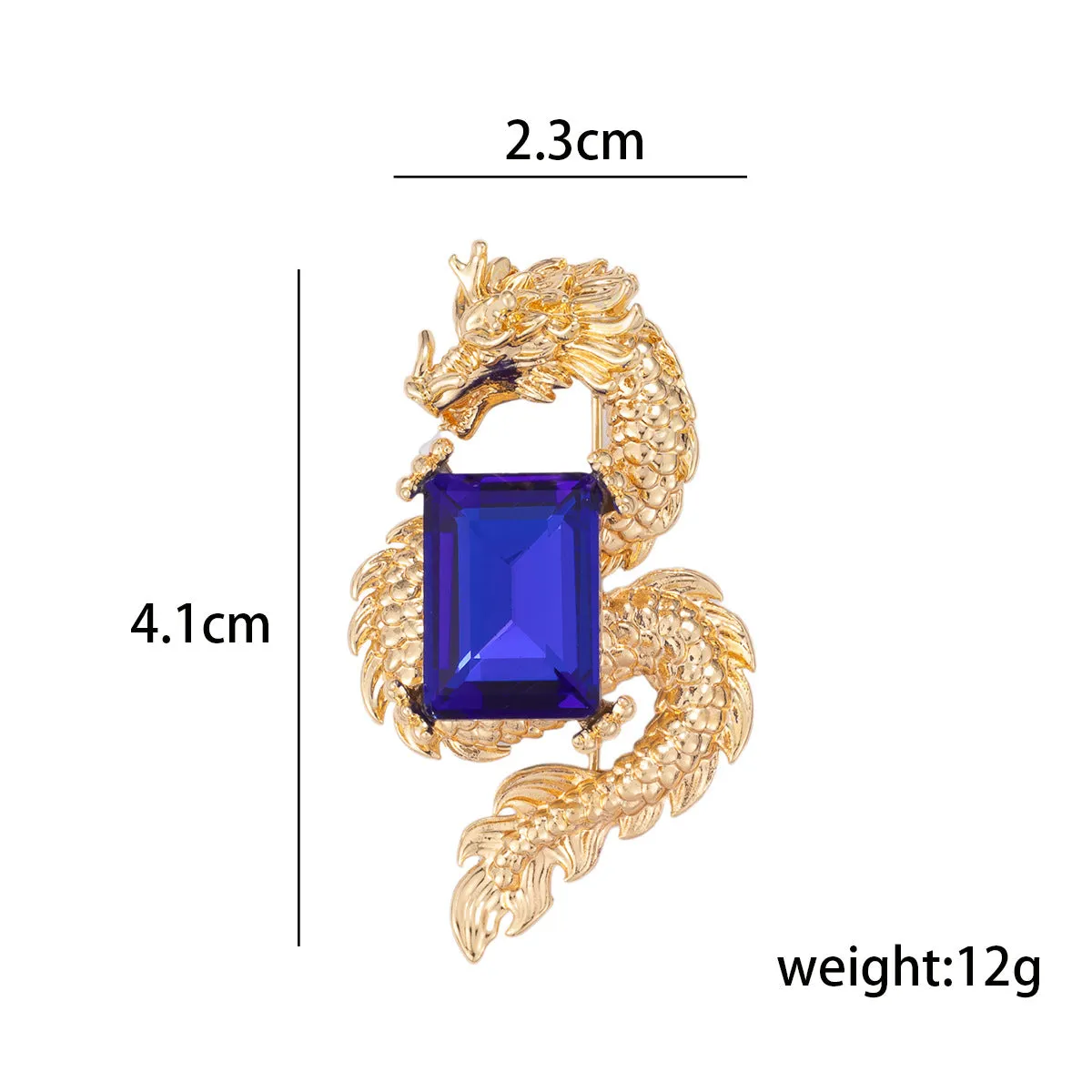 Golden Chinese Dragon Inlaid with Blue Crystal Brooch 3pcs