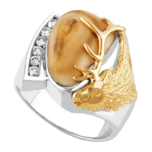 Granite Peak & Diamond Two Tone - Gold Elk Ivory Mens Ring