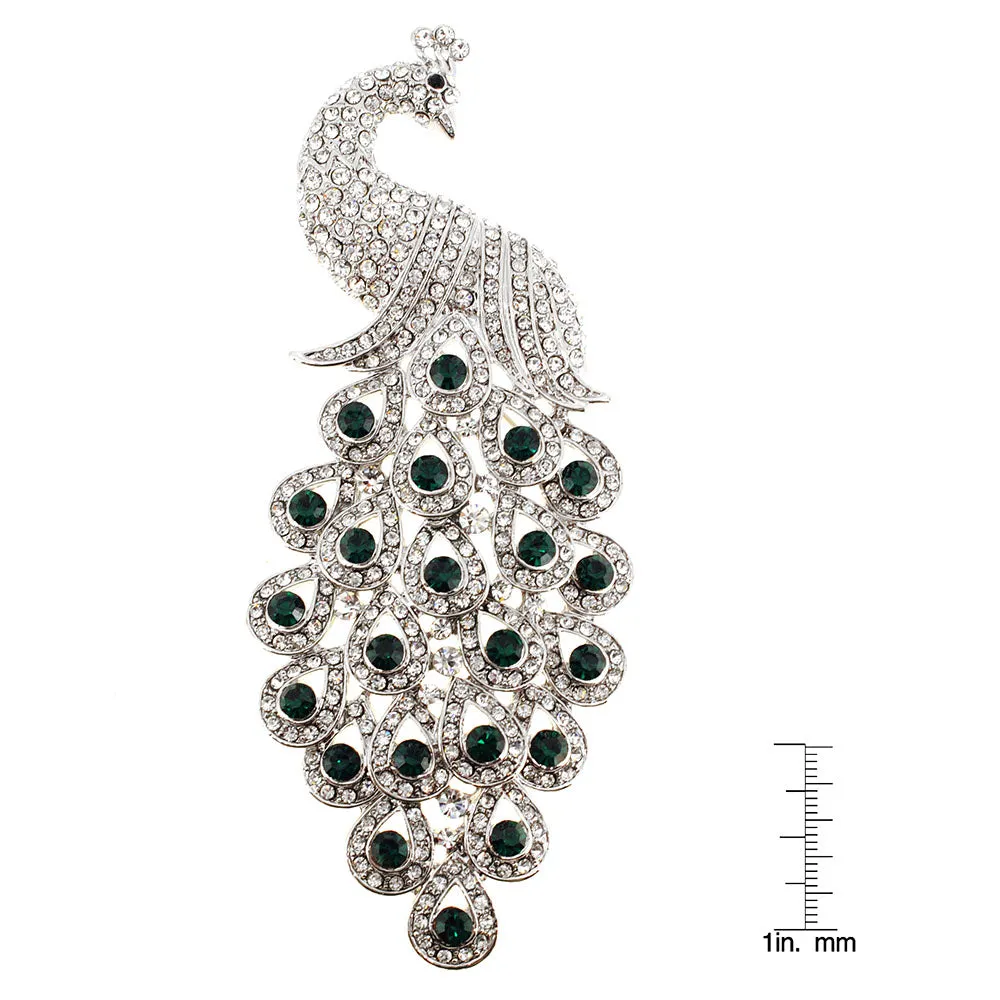 Green Large Gem Drop Peacock Crystal Pin Brooch