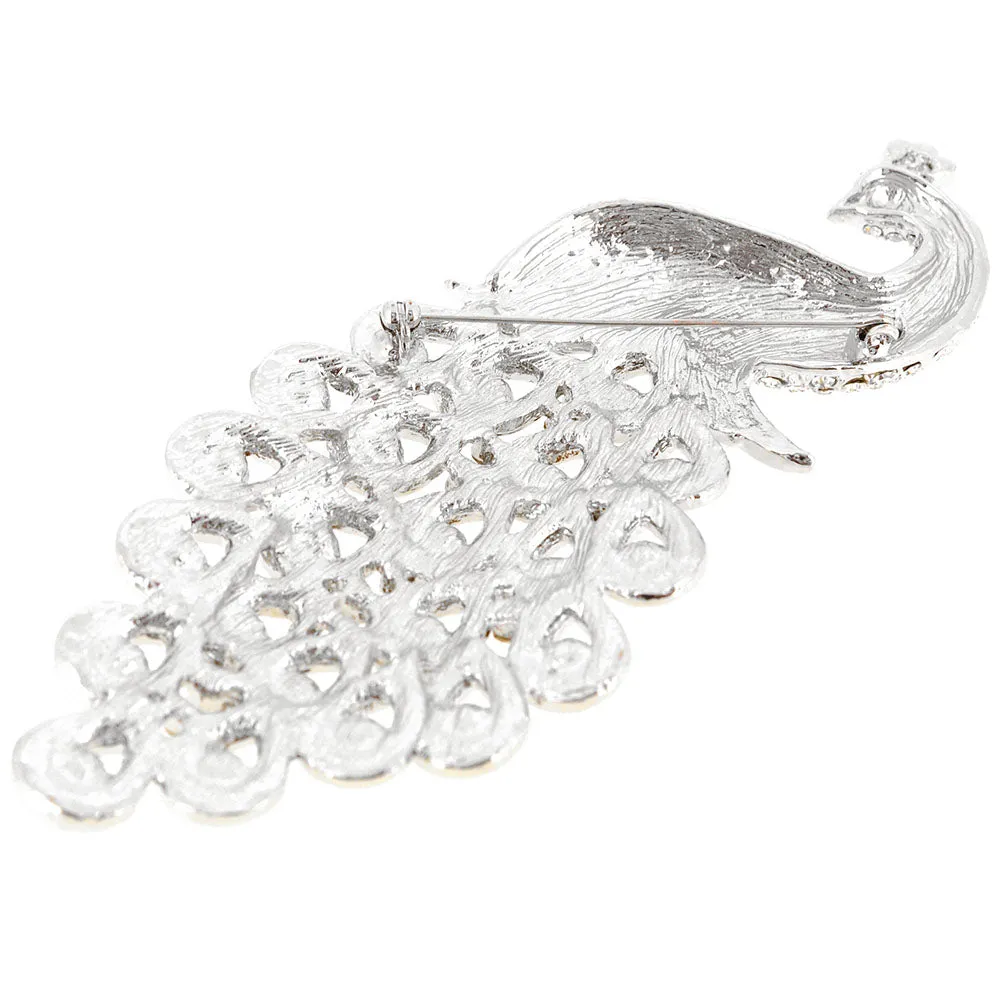 Green Large Gem Drop Peacock Crystal Pin Brooch