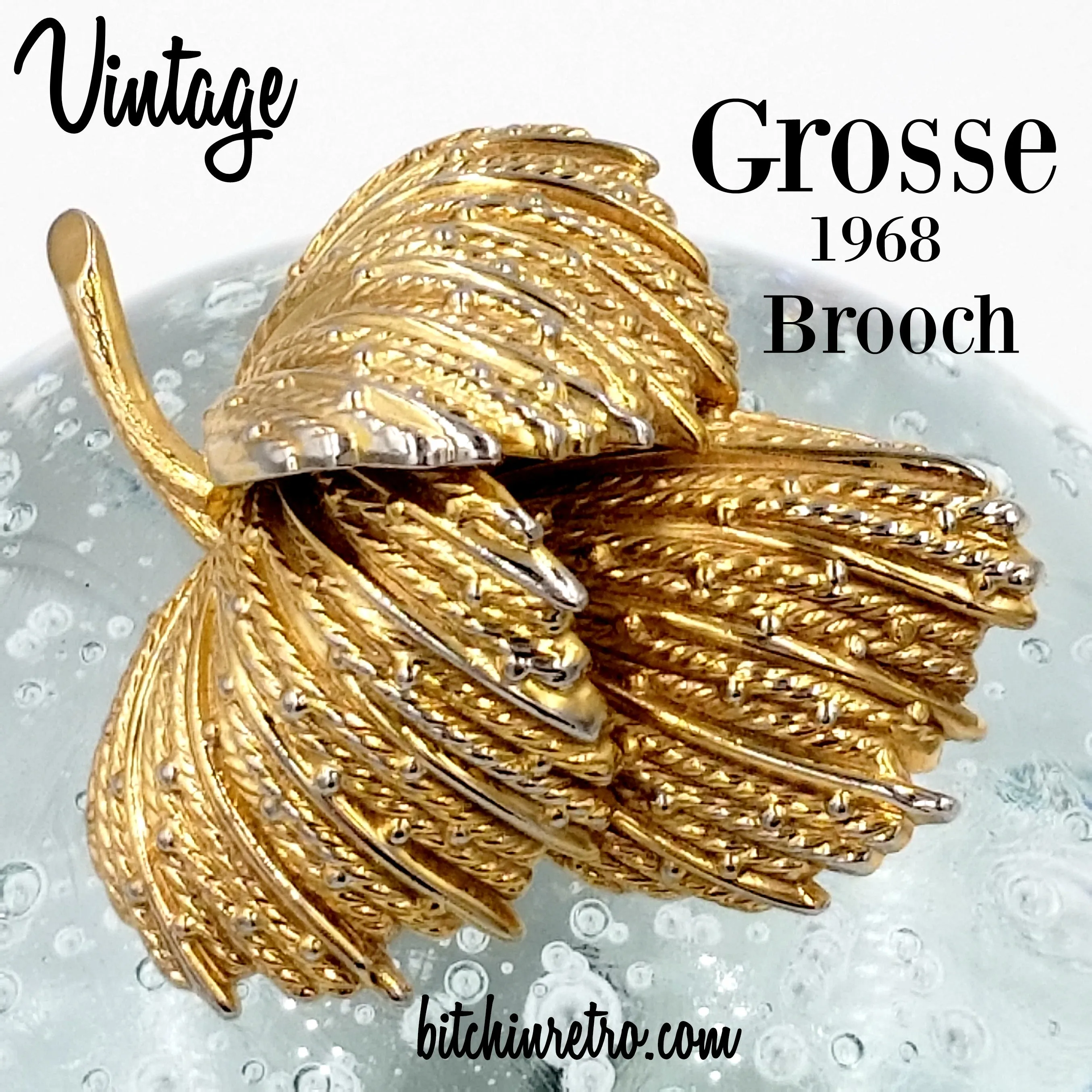Grosse 1968 Vintage Brooch From Germany in Textured Leaf Design