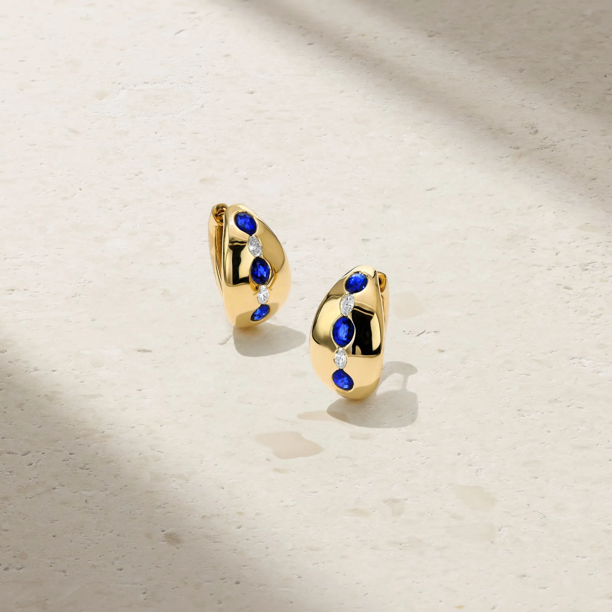 Gypsy Oval Sapphire and Diamond Huggie Earrings