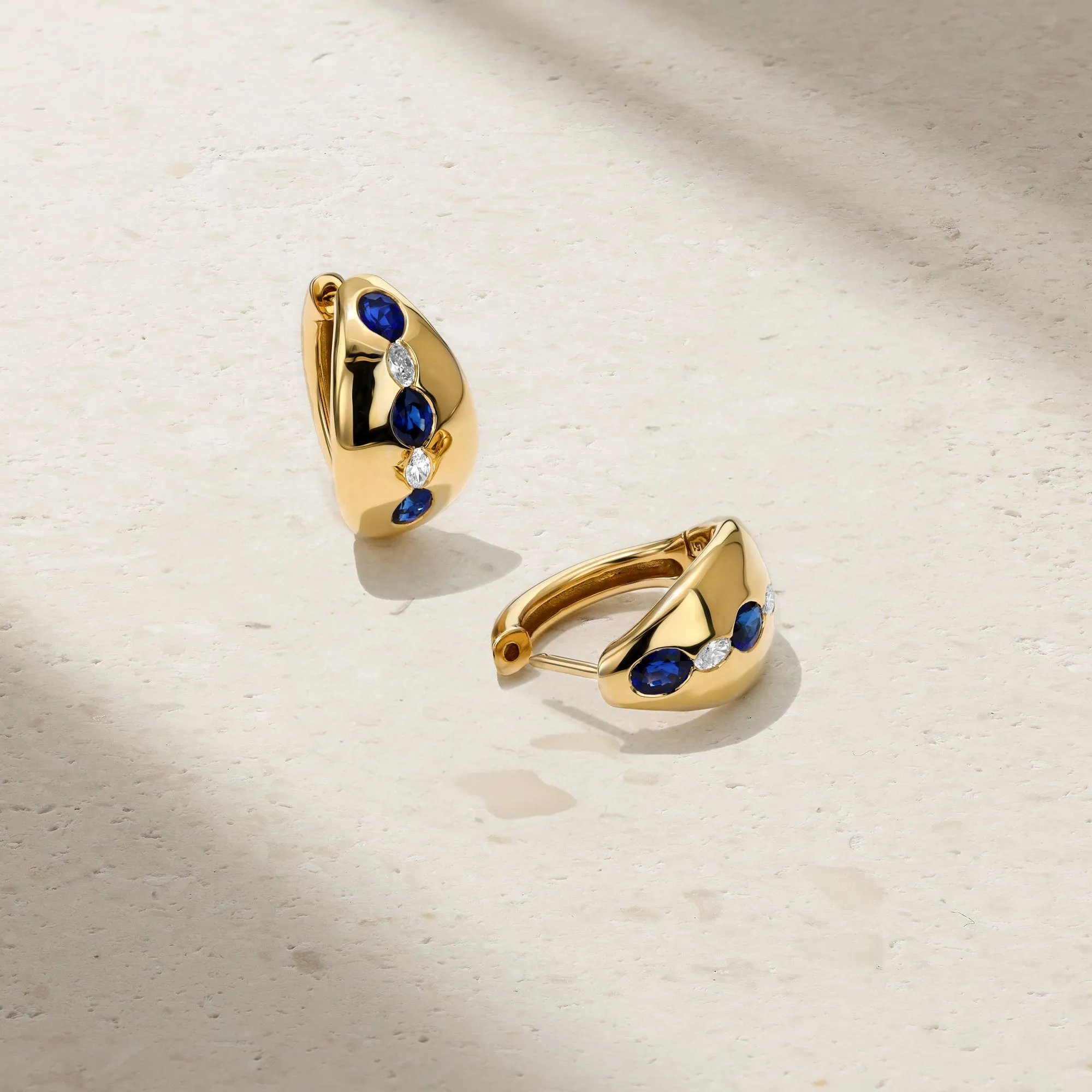 Gypsy Oval Sapphire and Diamond Huggie Earrings