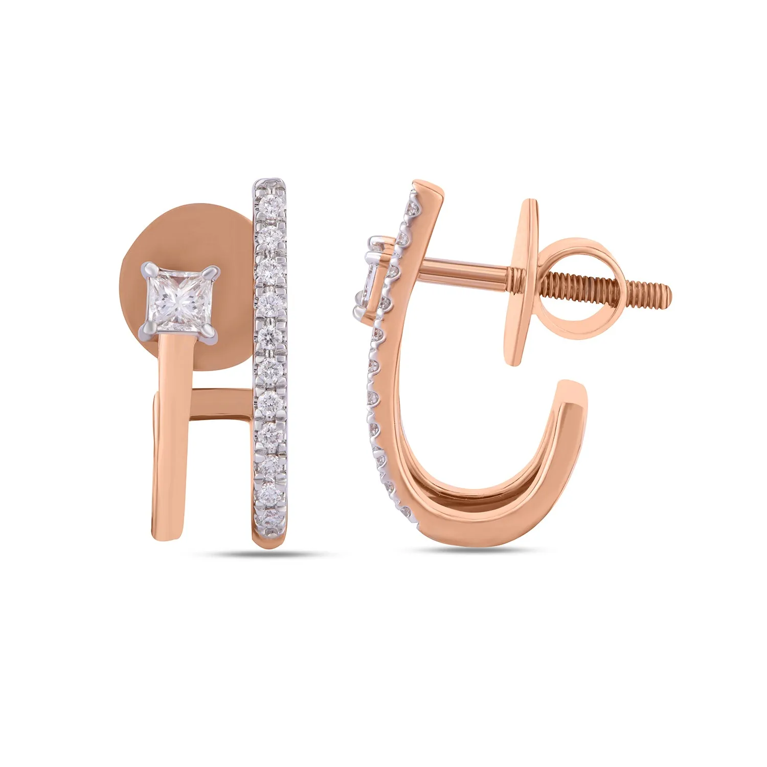 Half Micro Princes and Round Diamond Huggie Earrings