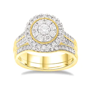 Halo Ring Set with 1.00ct of Diamonds in 9ct Yellow Gold