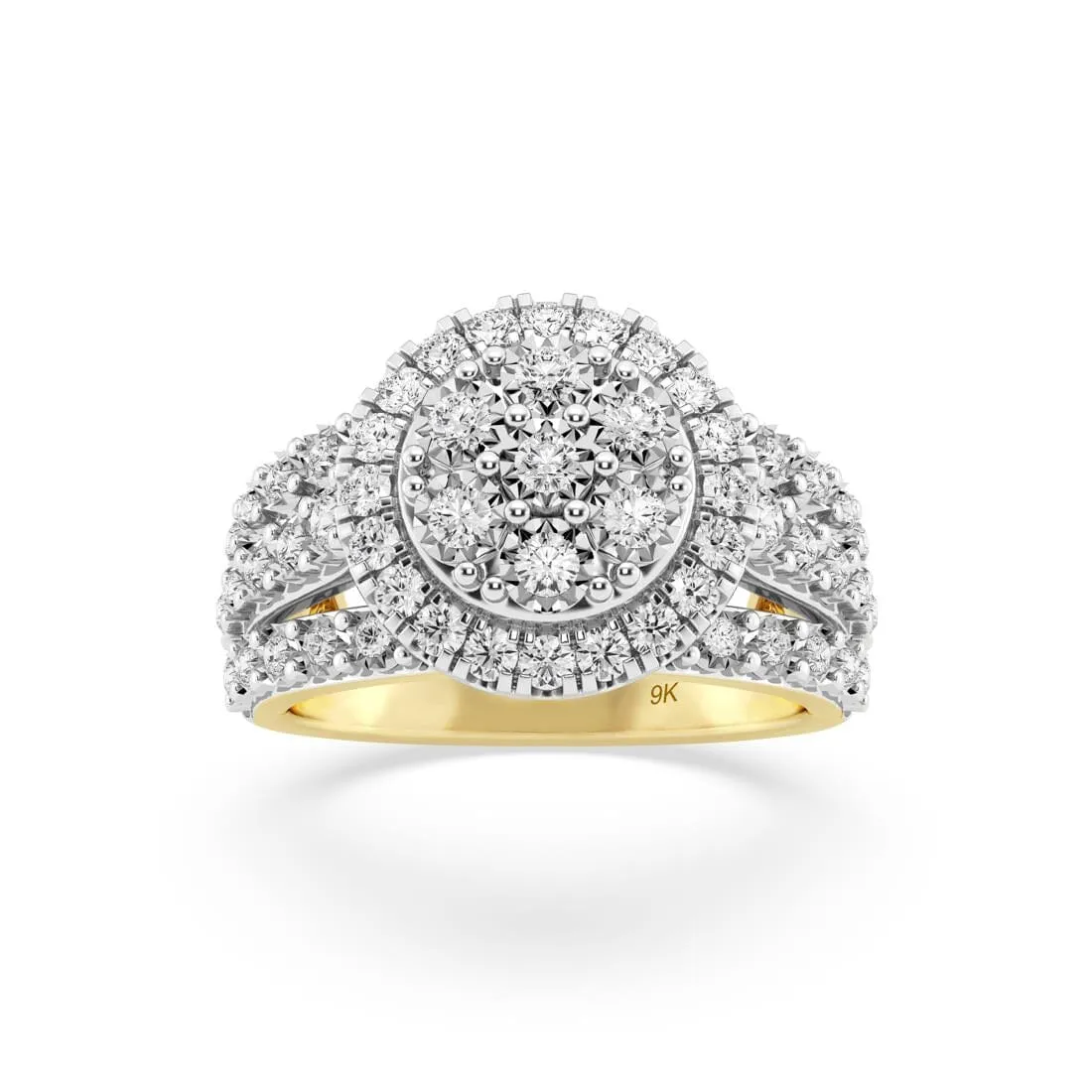 Halo Ring with 1.00ct of Diamonds in 9ct Yellow Gold