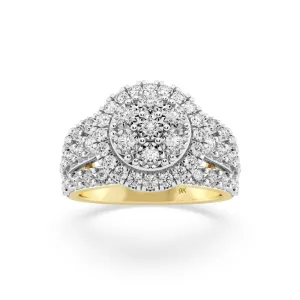 Halo Ring with 1.00ct of Diamonds in 9ct Yellow Gold