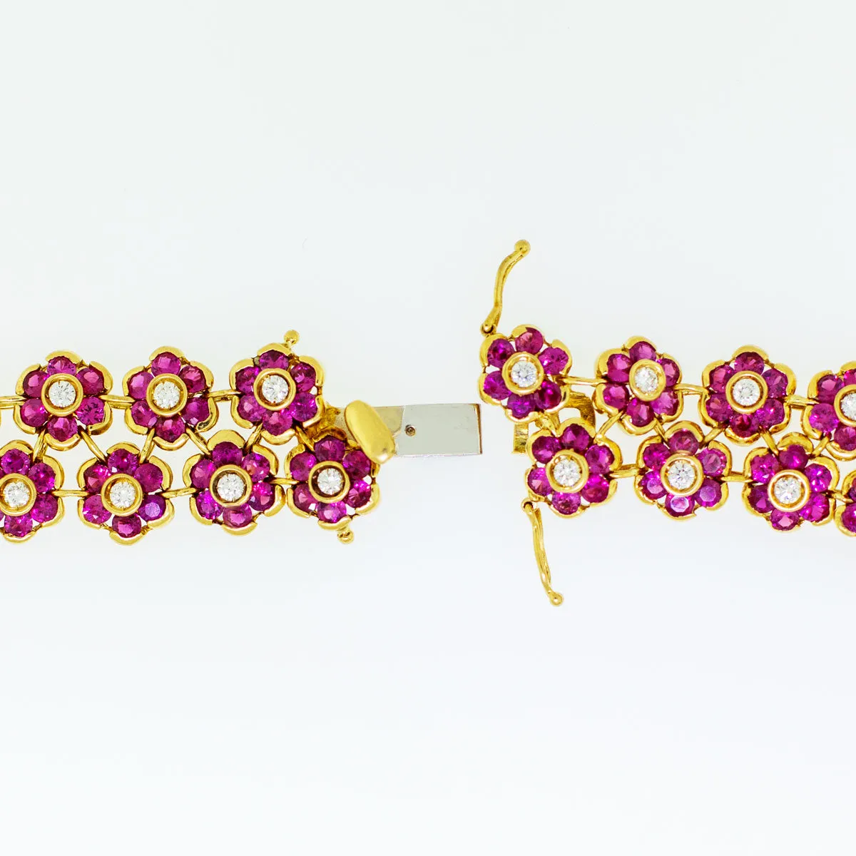 Handmade Italian Ruby & Diamond Necklace with Ruby, Diamond, & 18k Yellow Gold