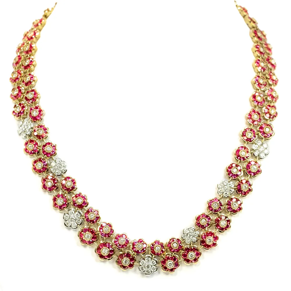 Handmade Italian Ruby & Diamond Necklace with Ruby, Diamond, & 18k Yellow Gold