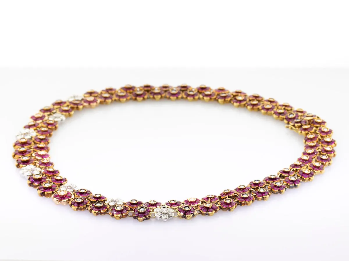 Handmade Italian Ruby & Diamond Necklace with Ruby, Diamond, & 18k Yellow Gold