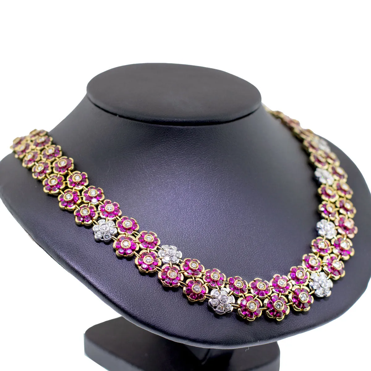 Handmade Italian Ruby & Diamond Necklace with Ruby, Diamond, & 18k Yellow Gold
