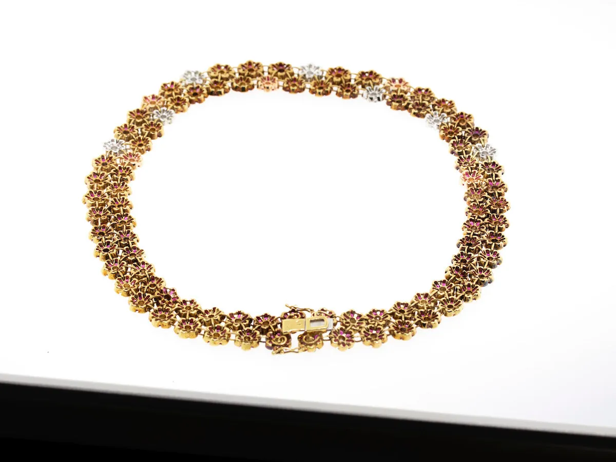 Handmade Italian Ruby & Diamond Necklace with Ruby, Diamond, & 18k Yellow Gold