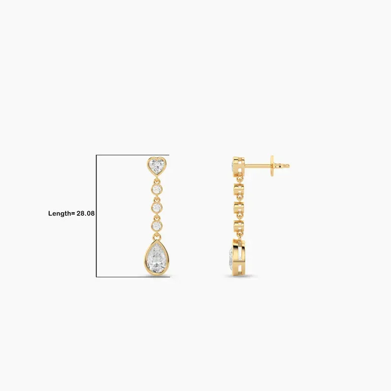 Heart & Pear Cut Moissanite Diamond Drop Earrings For Women
