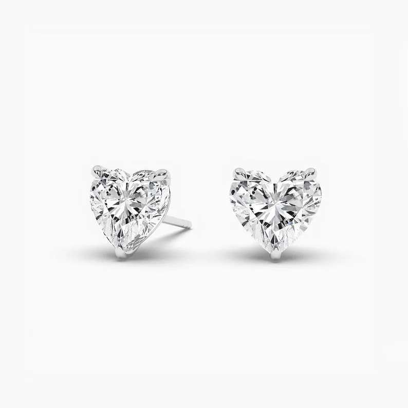 Heart Cut Solitaire Moissanite Diamond Stud Earrings