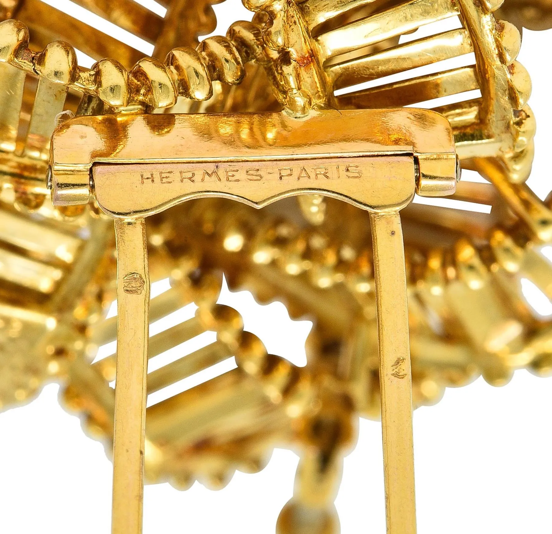 Hermès Paris 1958 18 Karat Yellow Gold Vintage Star Ribbon Knot Brooch