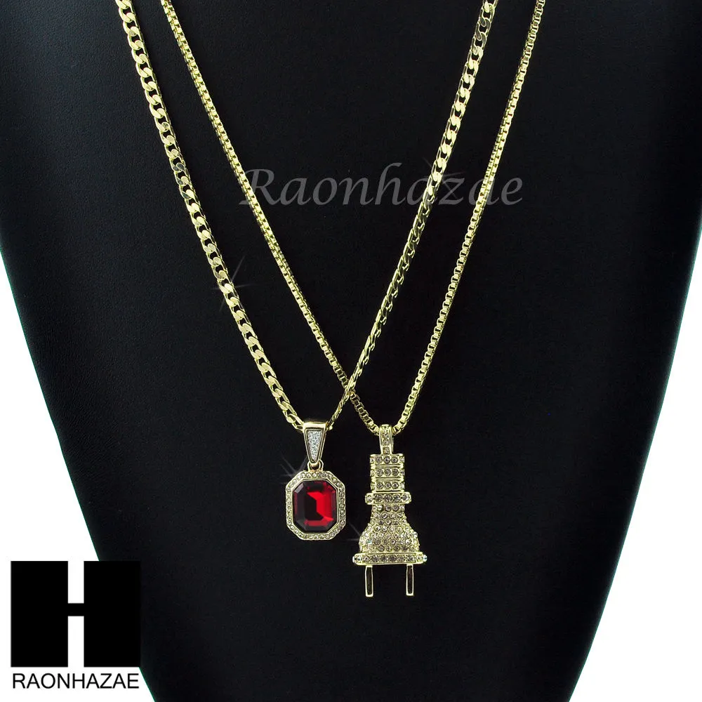 HIP HOP ELECTRIC PLUG / RED RUBY 24" BOX / CUBAN LINK CHAIN NECKLACES