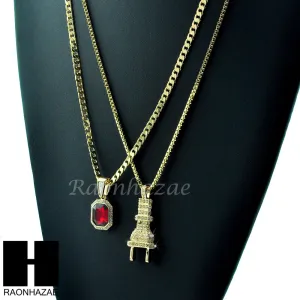 HIP HOP ELECTRIC PLUG / RED RUBY 24" BOX / CUBAN LINK CHAIN NECKLACES