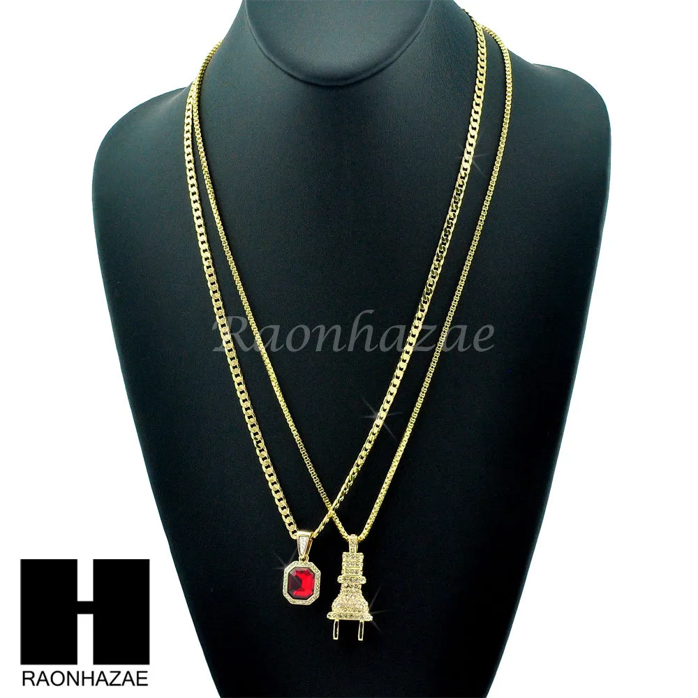 HIP HOP ELECTRIC PLUG / RED RUBY 24" BOX / CUBAN LINK CHAIN NECKLACES