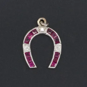 Horseshoe Charm | Platinum Diamond & Ruby Horseshoe Charm