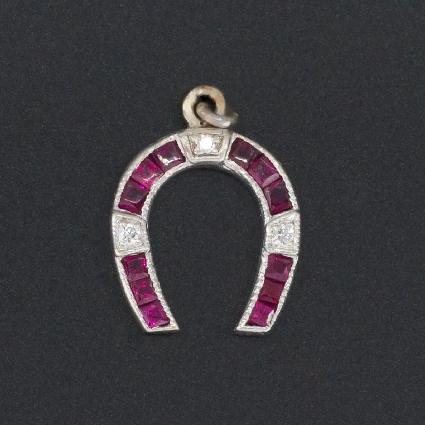 Horseshoe Charm | Platinum Diamond & Ruby Horseshoe Charm