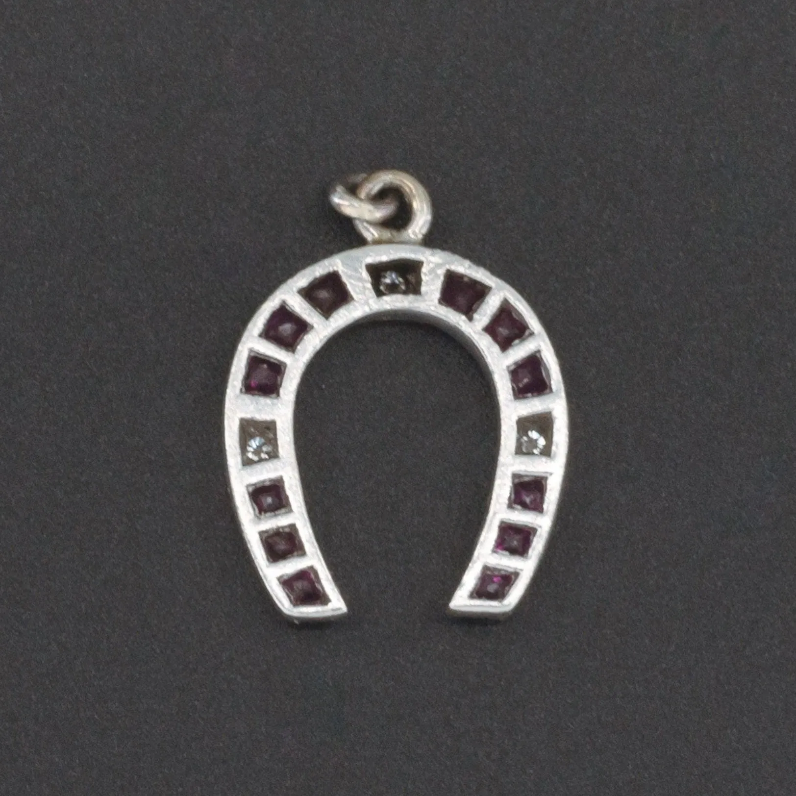 Horseshoe Charm | Platinum Diamond & Ruby Horseshoe Charm