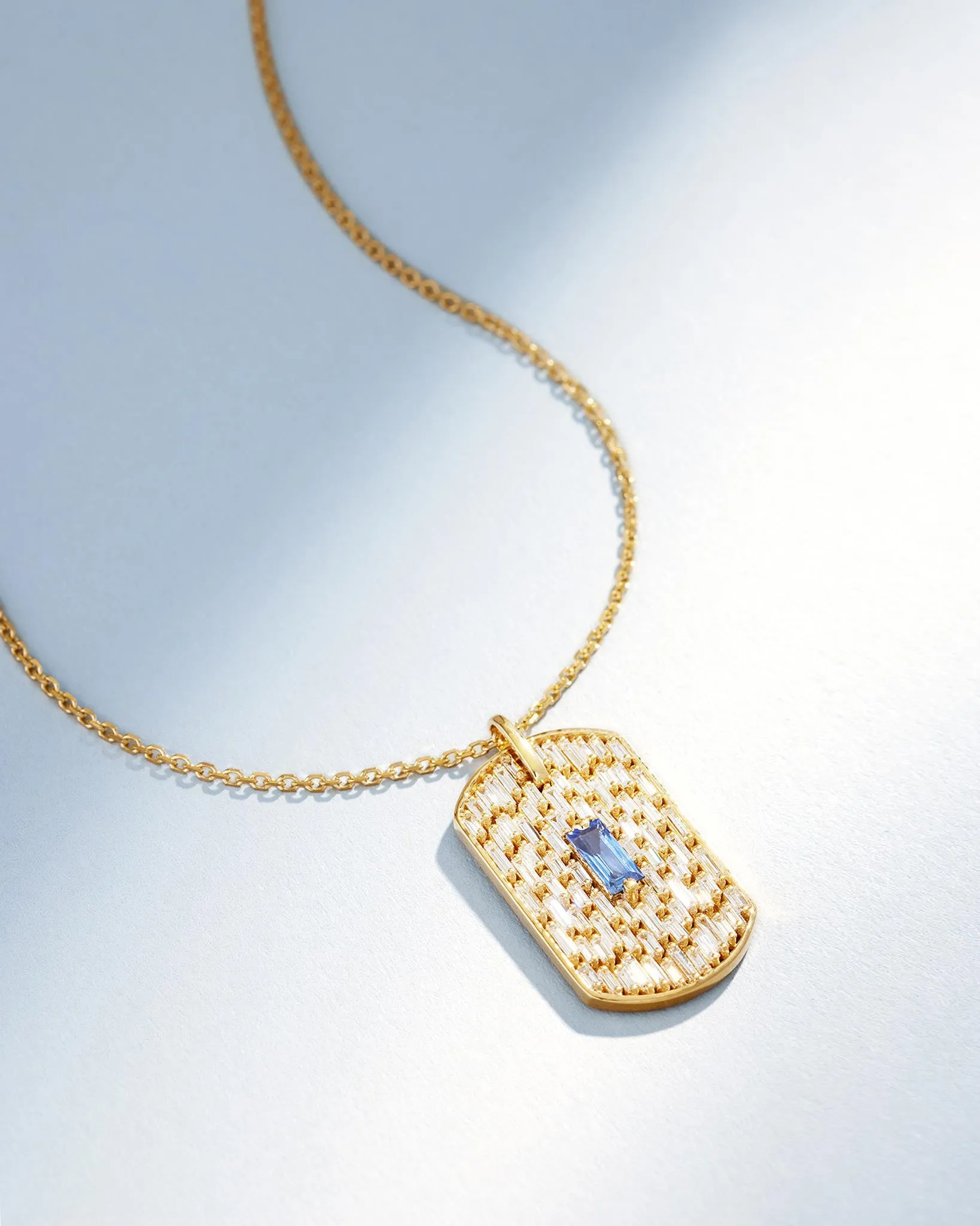 Infinite Light Blue Sapphire & Diamond Waterfall Dog Tag Pendant