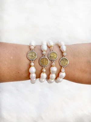 Ivory Freshwater Pearl St. Benedict Charm Bracelet