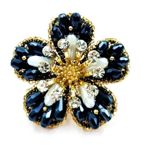 Jewelblings Dazzling Burst Pistil Dark Blue Five Petal Flower Brooches Pins for Women