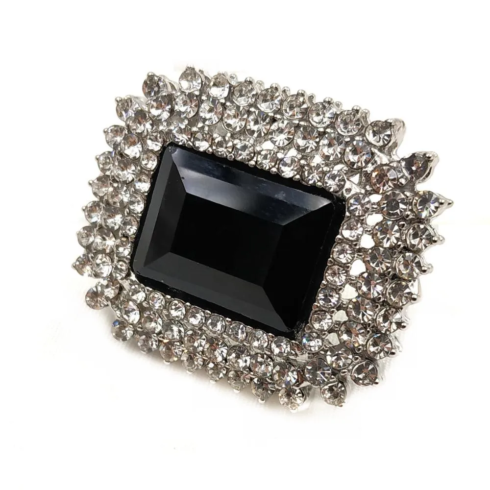 Jewelblings Gothic Antique Micro Pave Clear Crystal Faceted Cut Black Stone Rectangle Brooches and Pins Art Deco Jewelry for Women Accessory