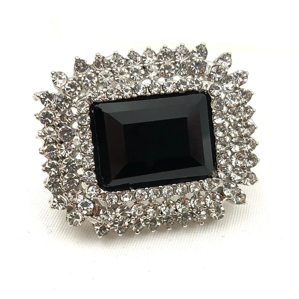 Jewelblings Gothic Antique Micro Pave Clear Crystal Faceted Cut Black Stone Rectangle Brooches and Pins Art Deco Jewelry for Women Accessory